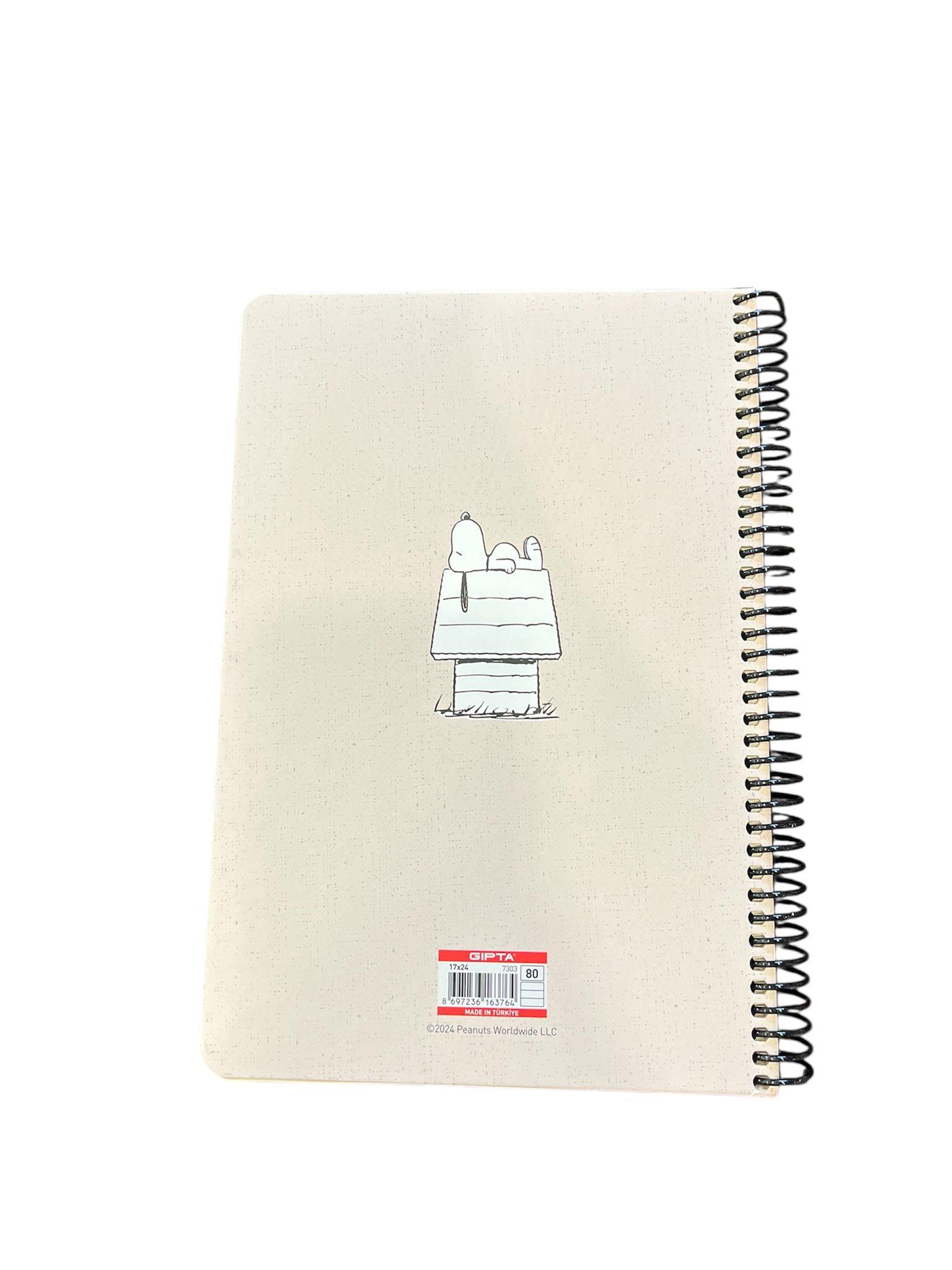 Gıpta Sert Kapaklı 17 x 24 cm 96 Sayfa Çizgili Telli Defter Snoopy Krem