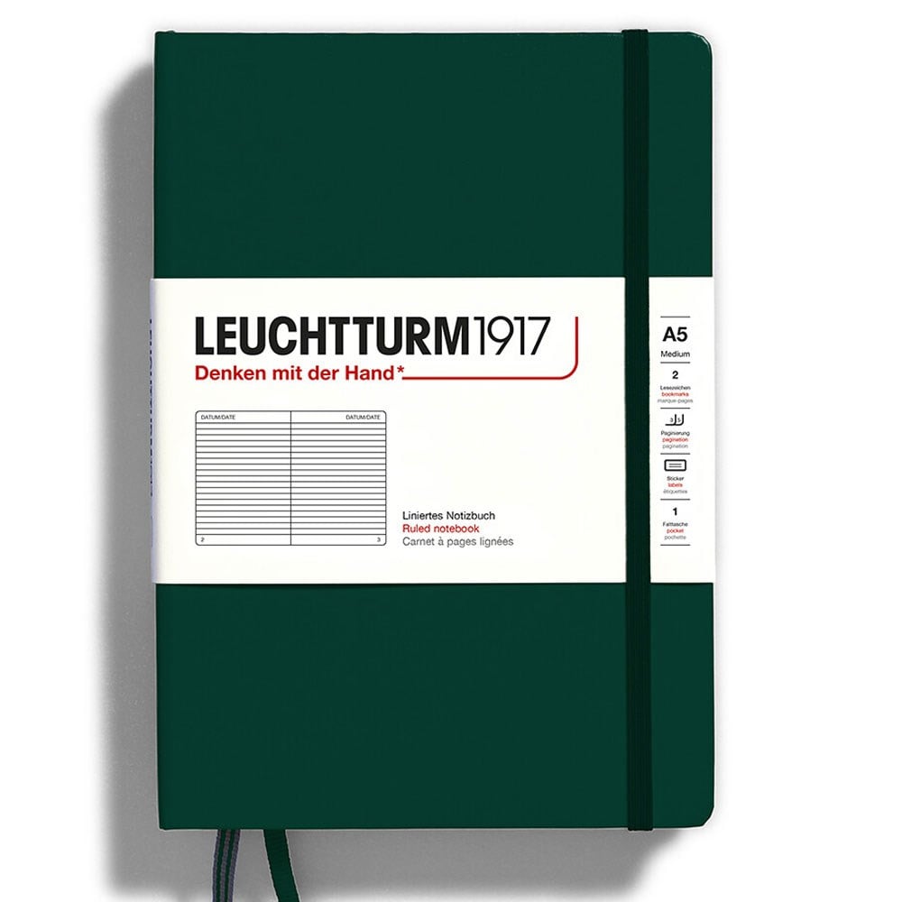 Leuchtturm1917 Doğal Renkler Serisi Not Defteri, Orta Boy (A5), Sert Kapak, 251 Numaralandırılmış Sayfa, Çizgili, Forest Green 367256