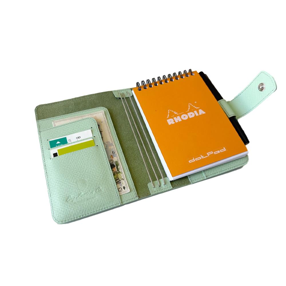 Eng Leather Saffiano Deri Koleksiyonu  A6 Defter & Kalem Çantası  Mint