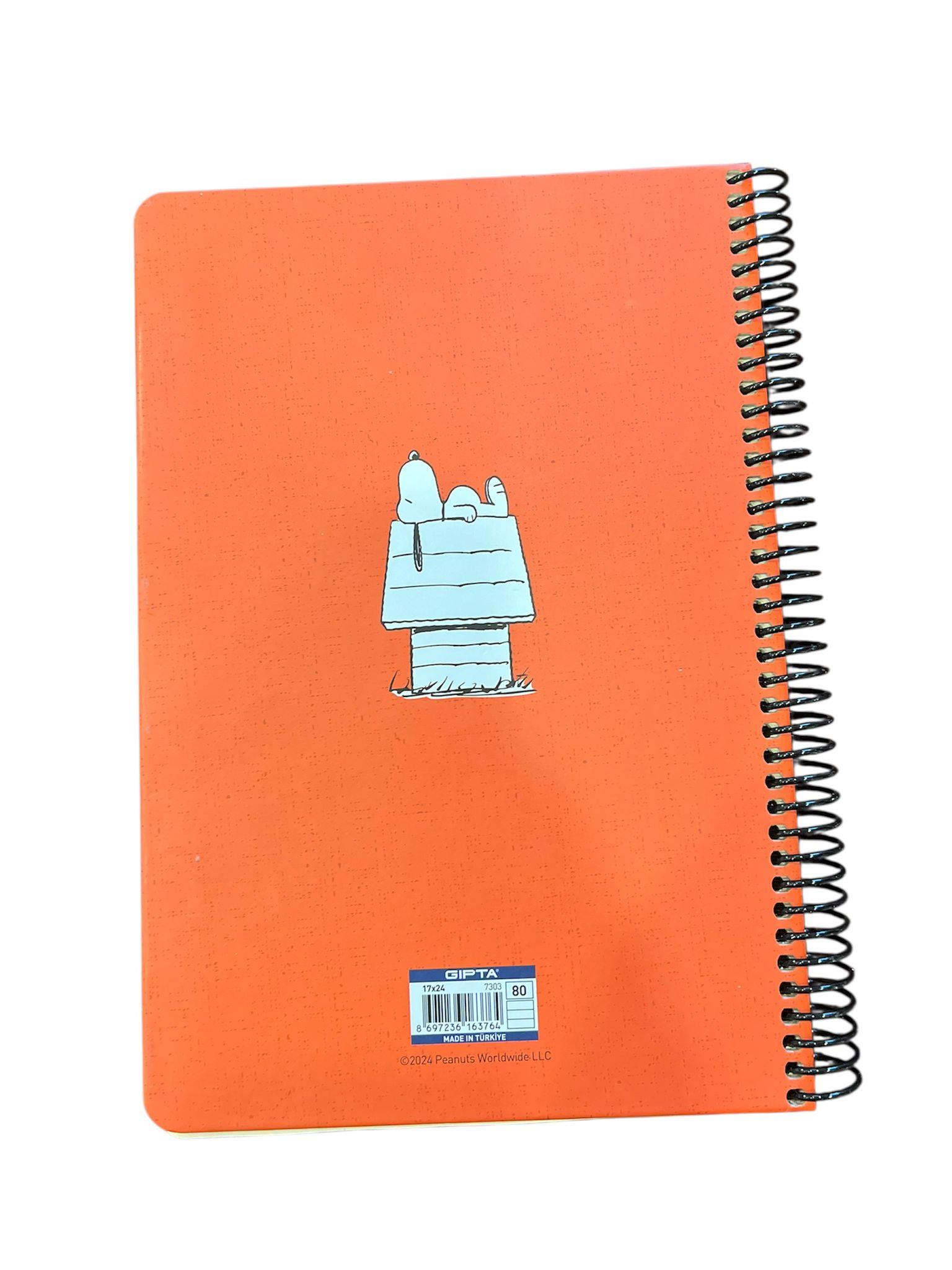 Gıpta Sert Kapaklı 17 x 24 cm 96 Sayfa Çizgili Telli Defter Snoopy Turuncu