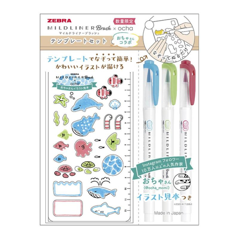 Zebra  Mildliner Limited Edition Brush with Template x Ocha Kalem Seti Ocha-San ea Friends Set