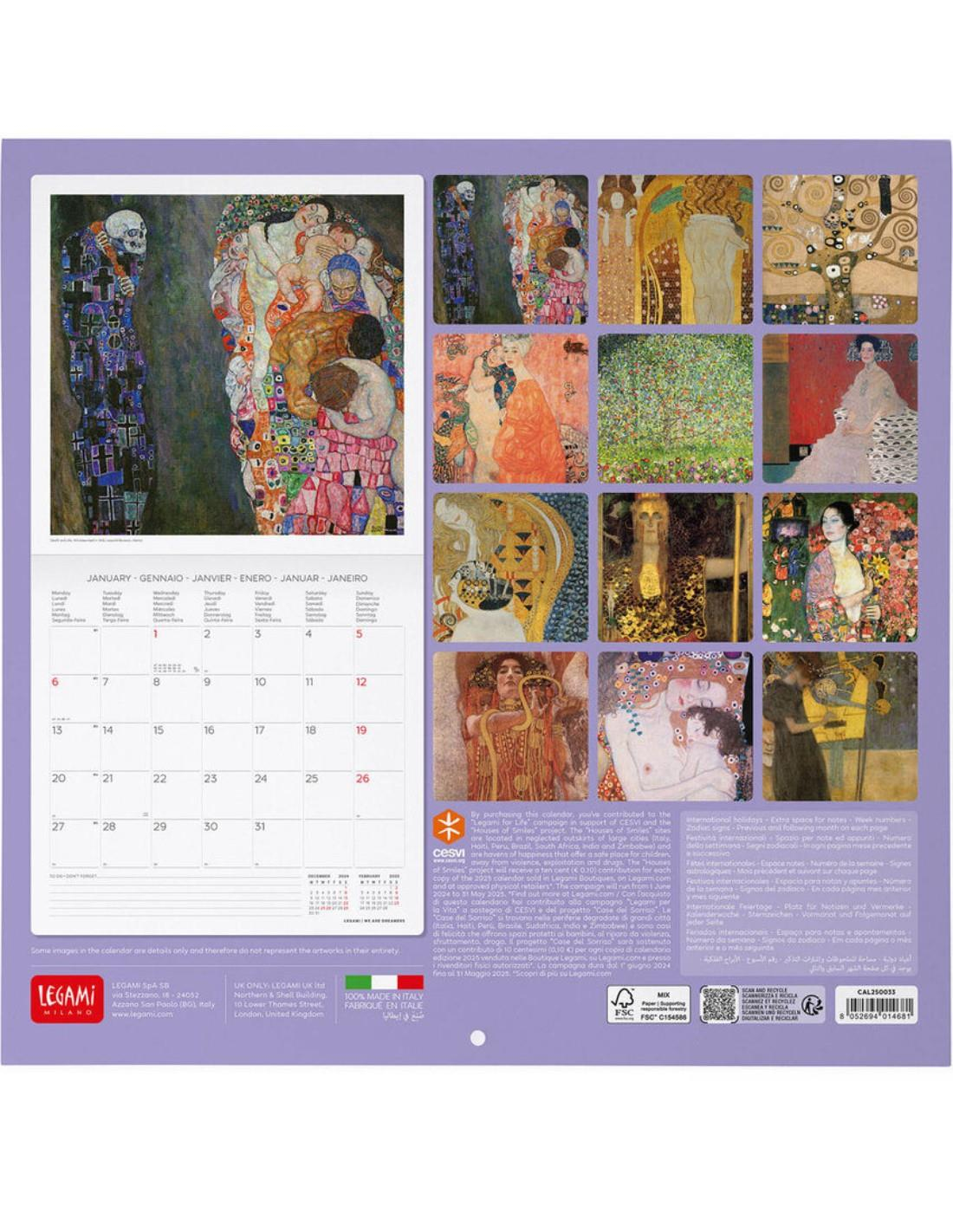 Legami 2025 30 x 29 cm Duvar Takvimi Gustav Klimt