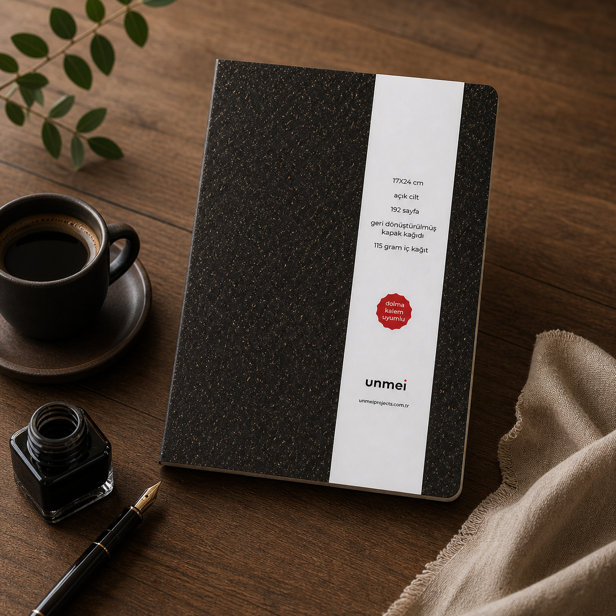 Unmei Dolma Kalem Uyumlu Açık Ciltli Sert Kapak Kahverengi Defter