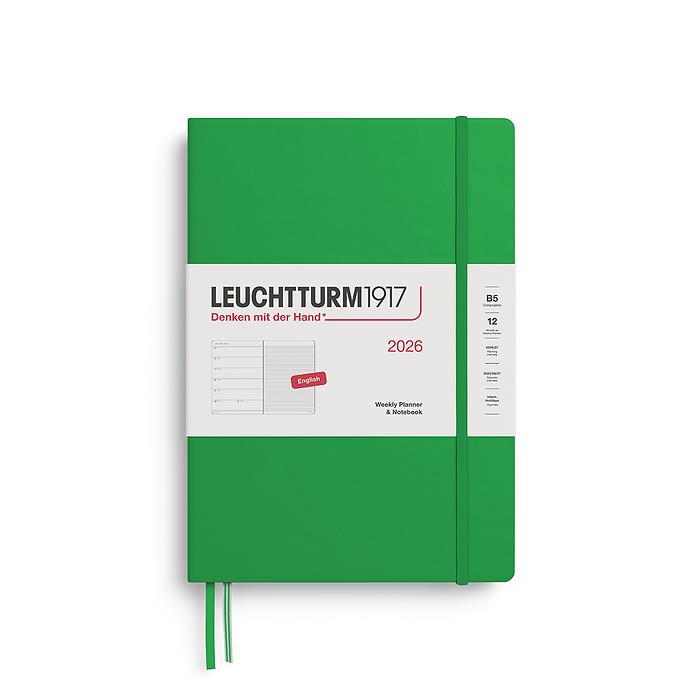 Leuchtturm1917 Tablet Boy (B5) 12 Aylık Ajanda ve Not Defteri (Çizgili) 2026 Sert Kapak, İngilizce, Bahar Yaprağı 372646