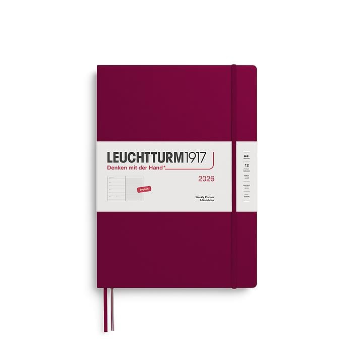 Leuchtturm1917 Master Boy (A4+) 12 Aylık Ajanda ve Not Defteri (Çizgili) 2026 Sert Kapak, İngilizce, Liman Kırmızısı 372641