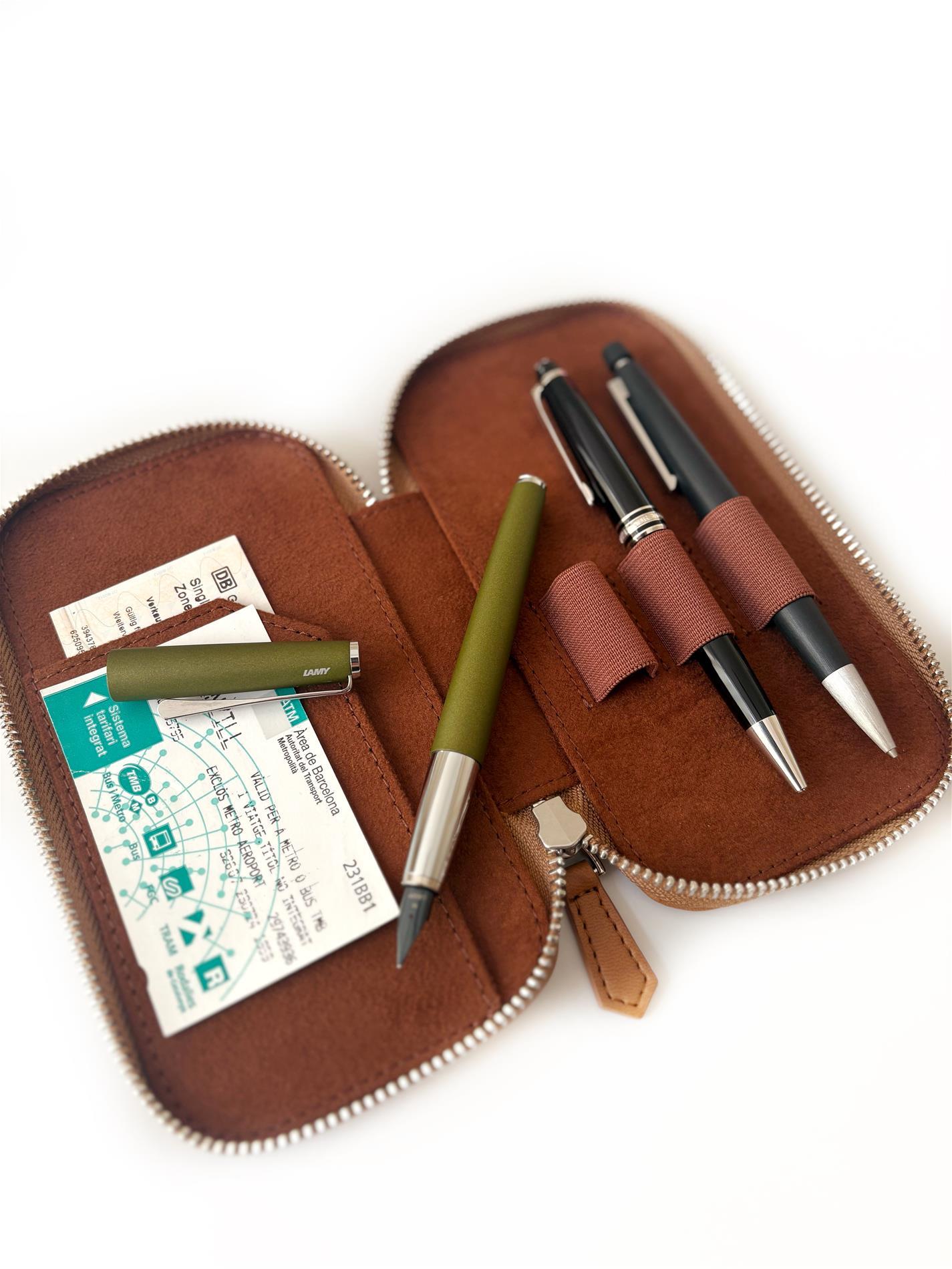 Eng Leather Vegan Apple Skin 3'lü Kalem Sahra Dark