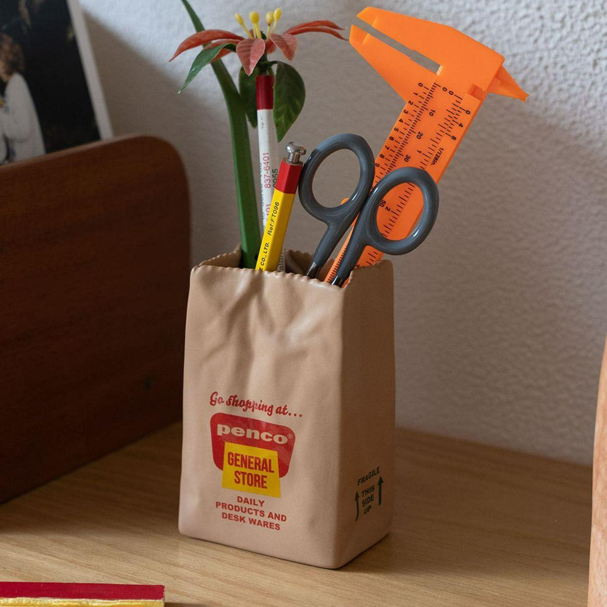 Hightide Penco Brown Bag Pen Stand Seramik Kalemlik