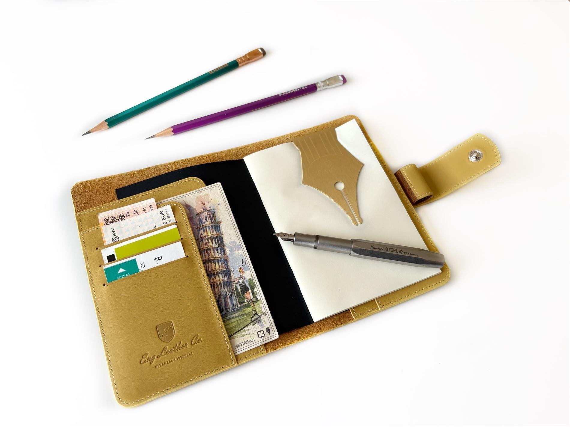 Eng Leather A6 Ebatlı Deri Defter Kılıfı ve Organizer - Sun Flower