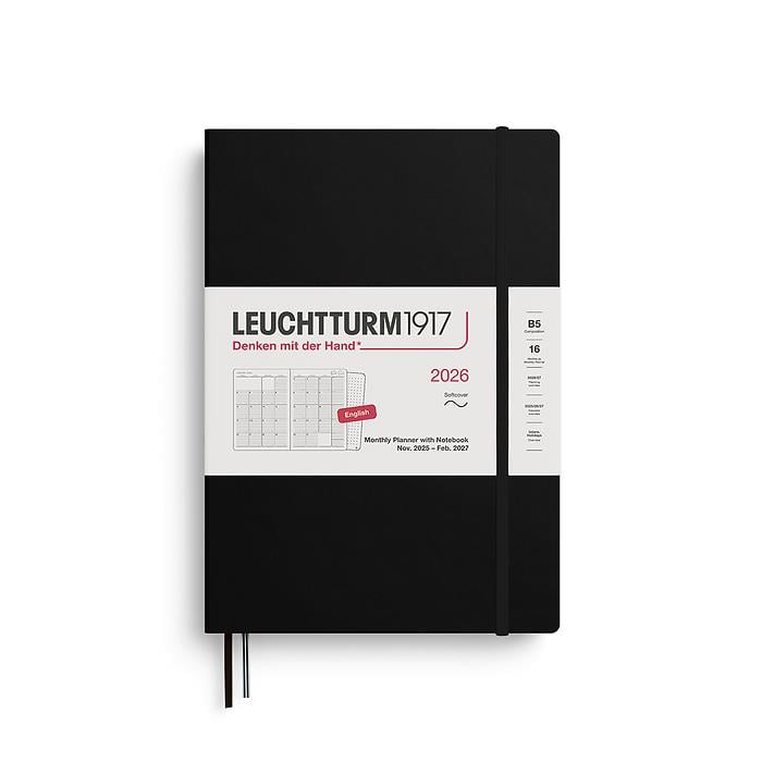 Leuchtturm1917 Tablet Boy (B5) 16 Aylık Ajanda ve Not Defteri (Çizgili) 2026 Yumuşak Kapak, İngilizce, Siyah 372784