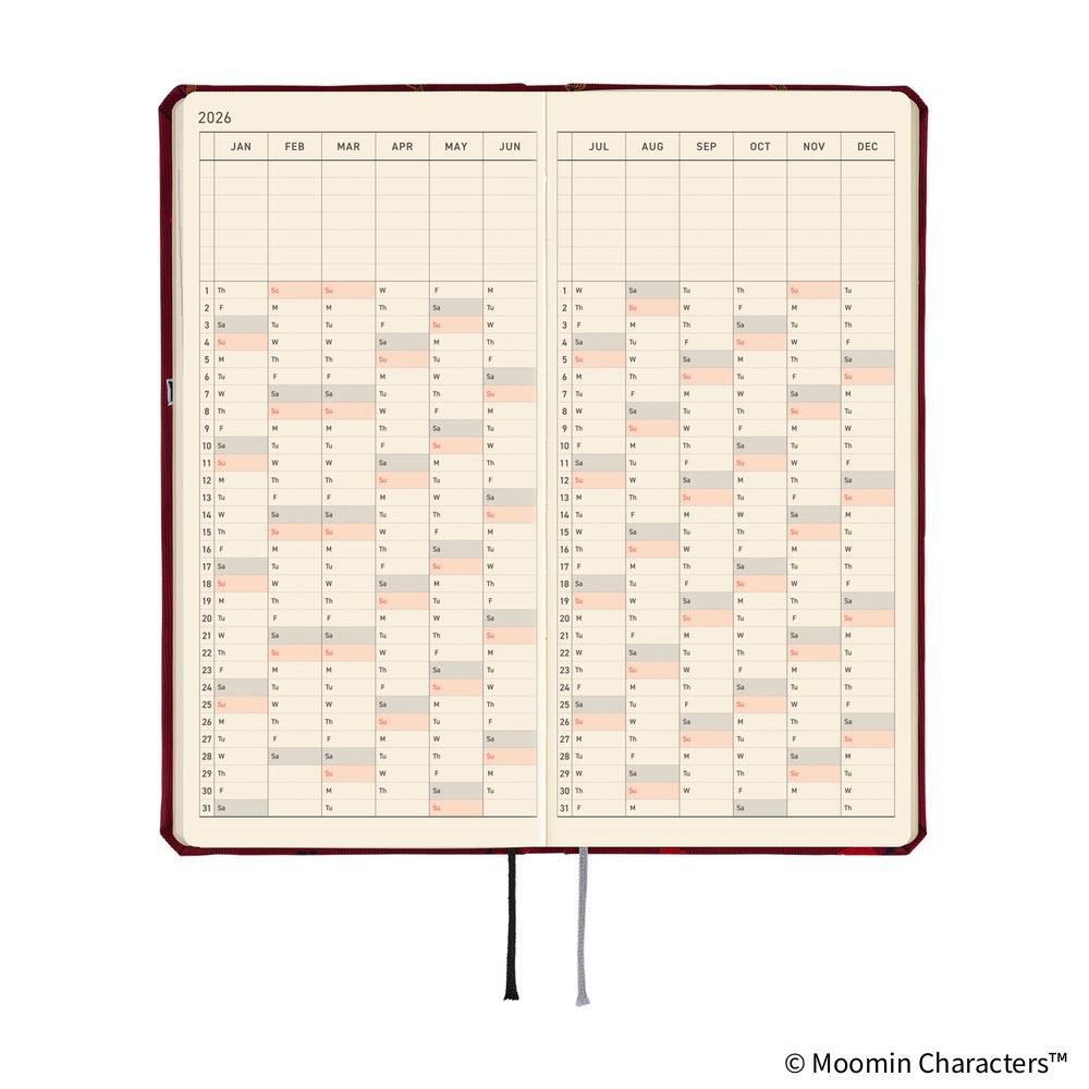 Hobonichi Techo Weeks English Slim Schedule Book - Little My : 2026 Monday Start Deep Red