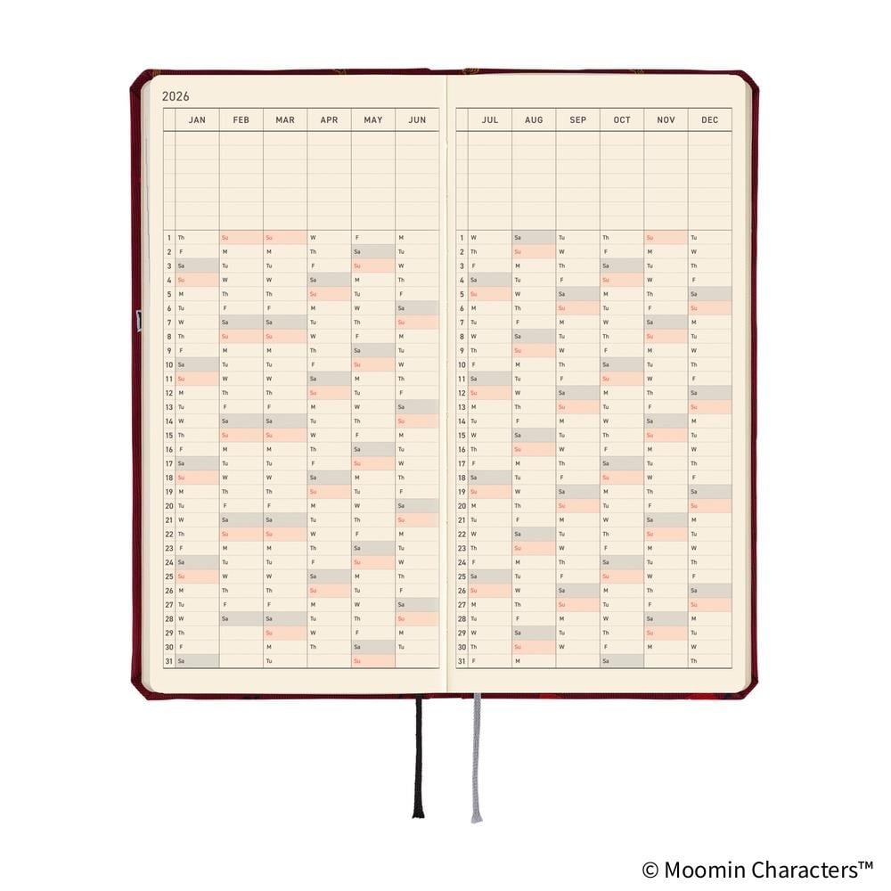 Hobonichi Techo Weeks English Slim Schedule Book - Little My : 2026 Monday Start Deep Red