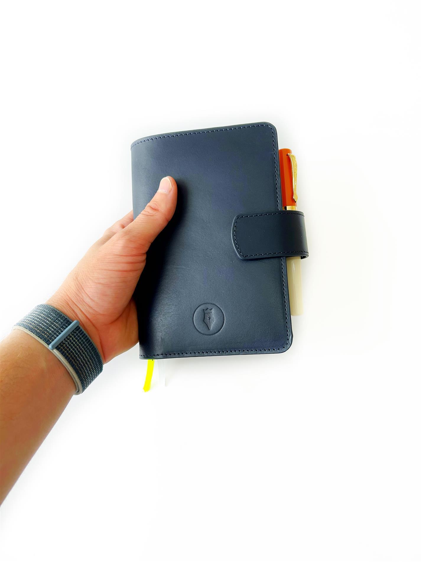 Eng Leather Navy Blue A6 Ebatlı Deri Defter Kılıfı ve Organizer