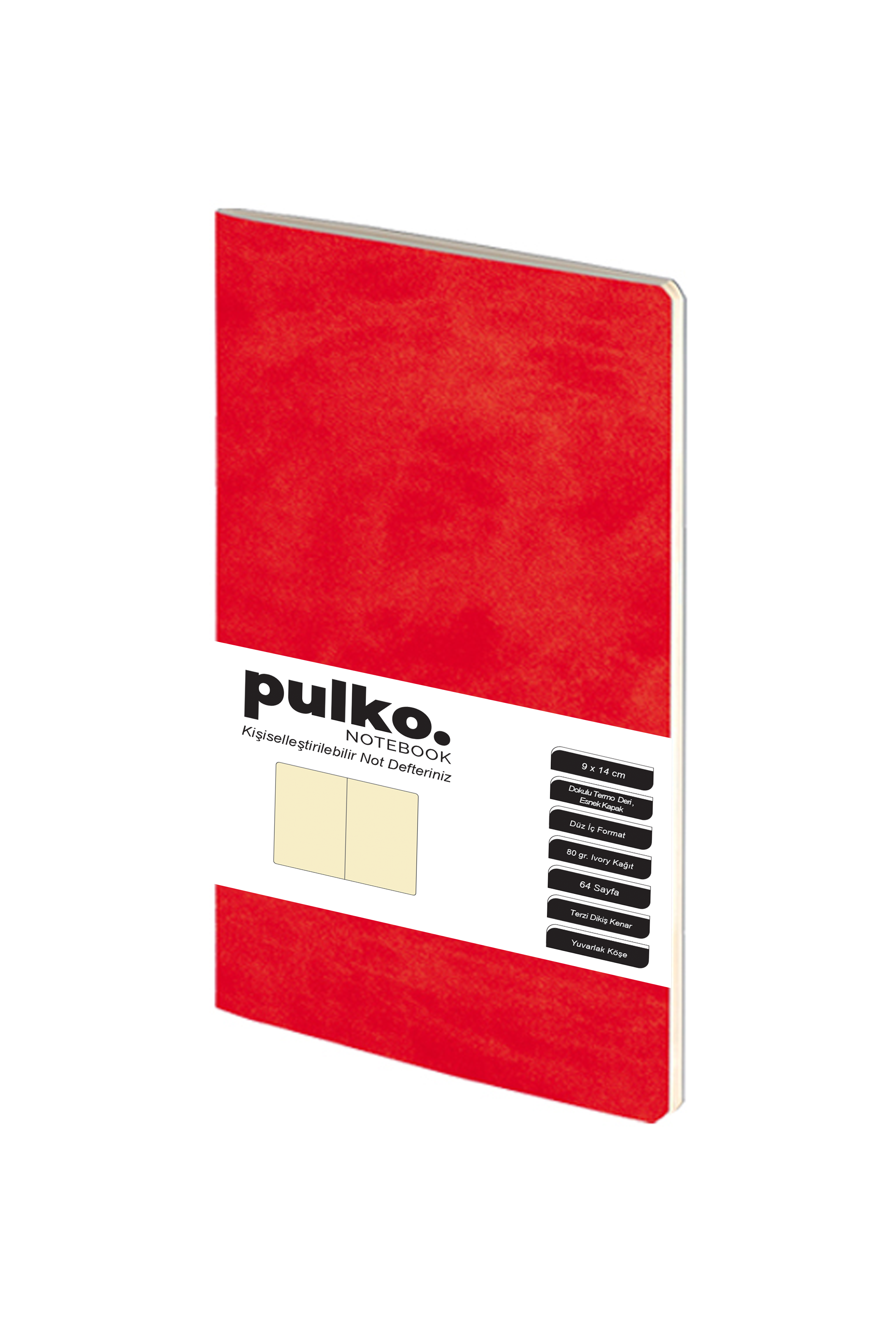Pulko Terzi Dikiş 9x14 cm Çizgisiz 80 gr Ivory Defter Kırmızı