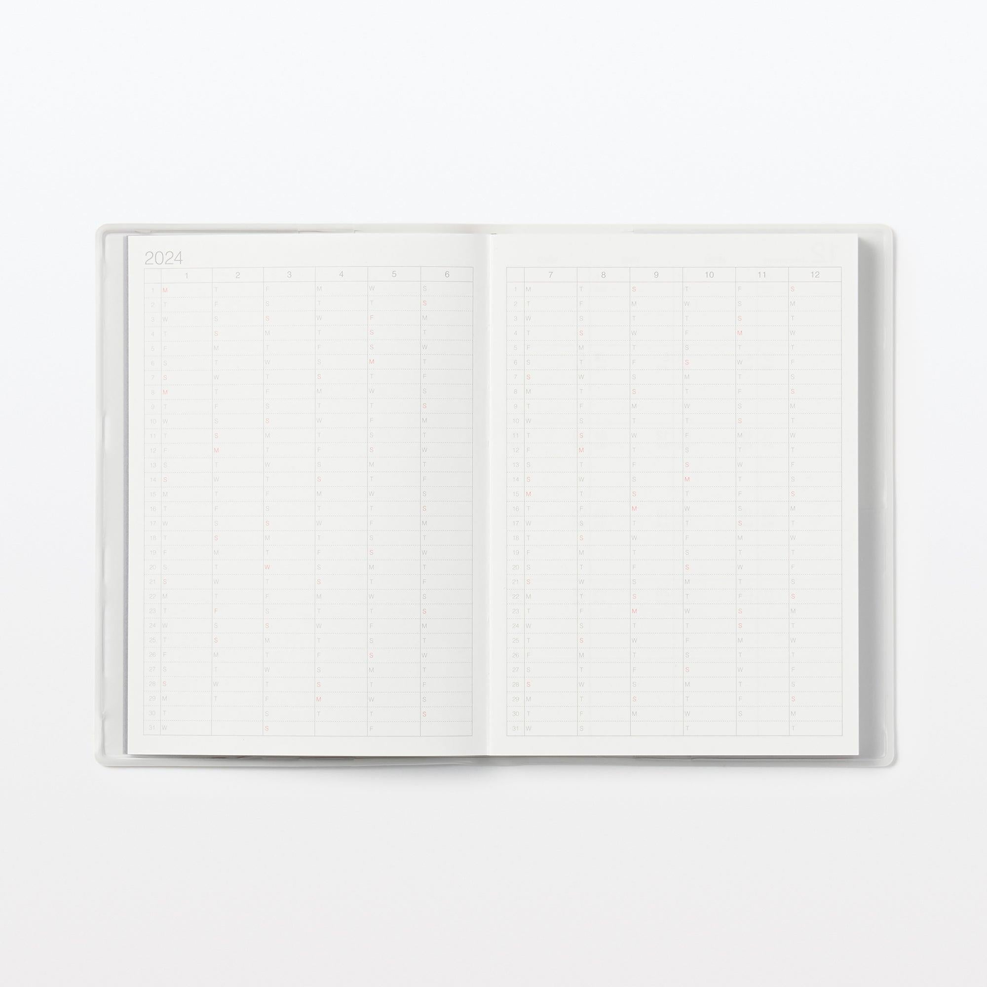 Muji 2024 Monthly/Weekly Planner - Monday Start B6 Ajanda Koyu Gri 
