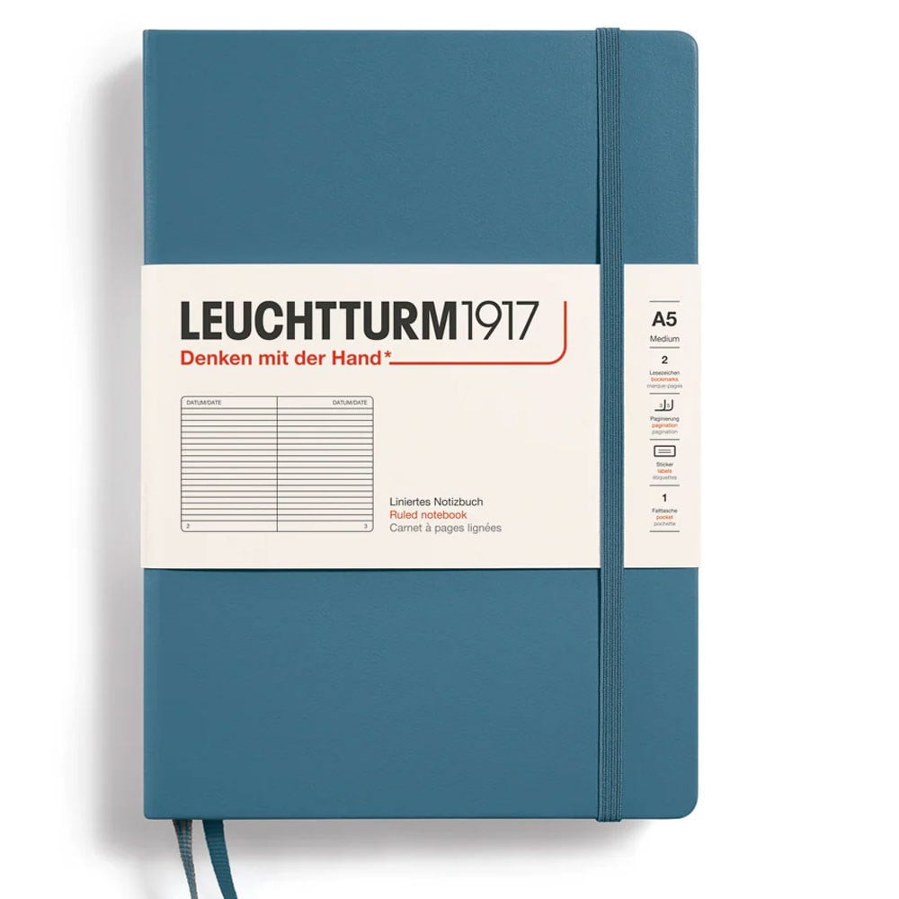 Leuchtturm1917 Not Defteri Orta Boy (A5), Sert Kapak, 251 Numaralandırılmış Sayfa, Çizgili, Stone Blue 363335