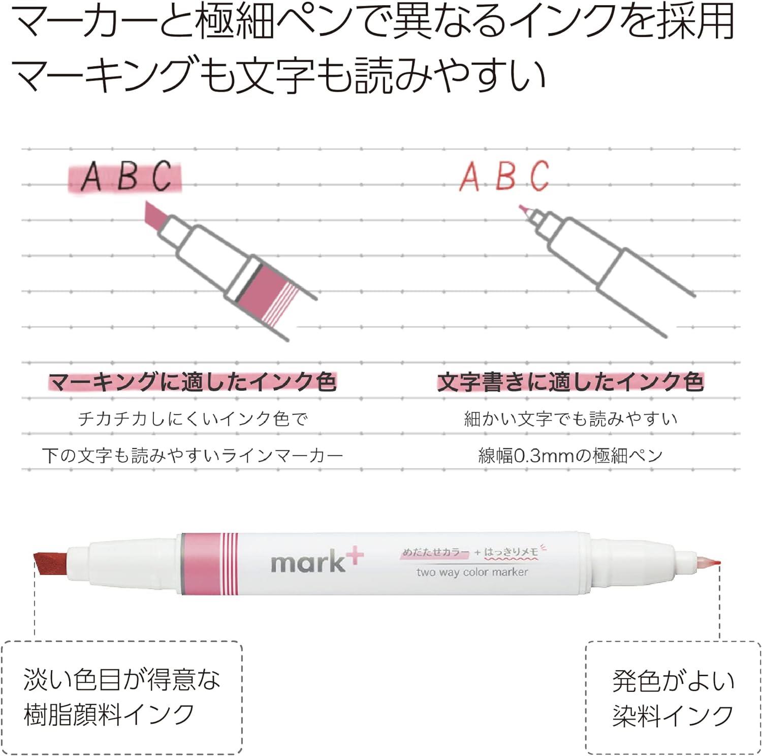Kokuyo Mark+ 5'li Fosforlu Çift Taraflı Japon Kalem Seti PM-MT200-5S