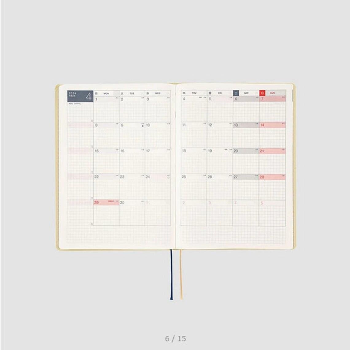 Hobonichi Techo 2024 Slash (Ivory) HON / A5 Size / Daily / Jan start / Mon start - Japanese Edition