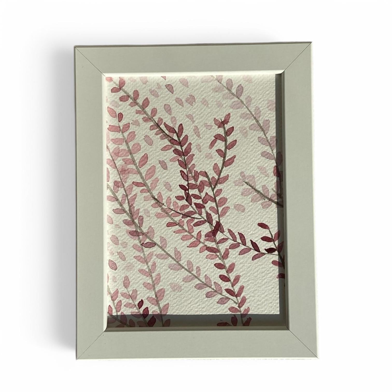 Pink Leaves Suluboya El Yapımı Çerçeveli Resim
