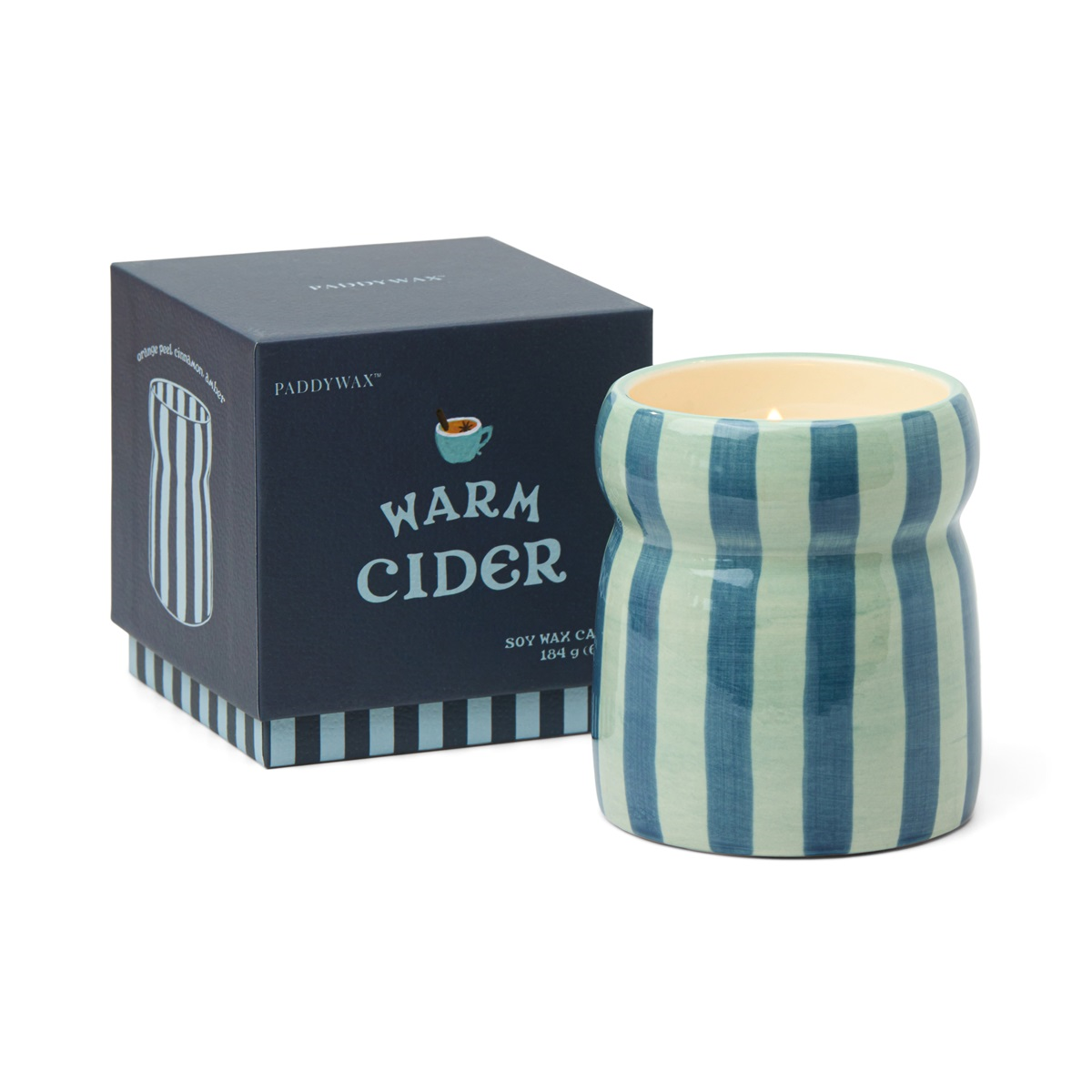 Paddywax Cabana 184g Blue/Navy Striped Warm Cider Seramik Mum