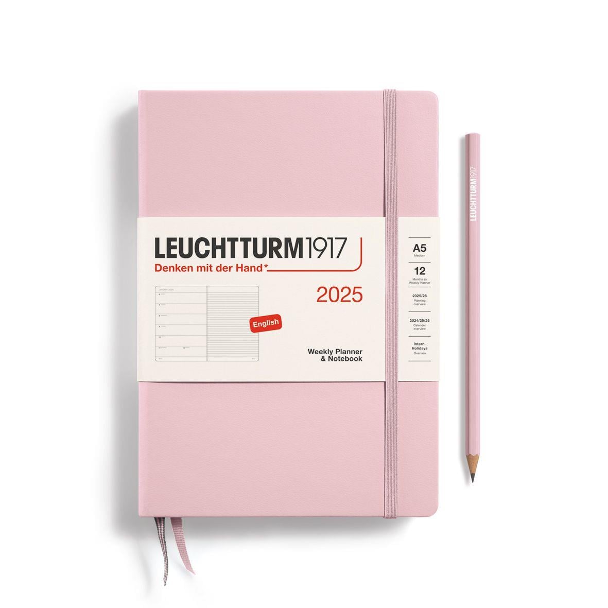 Leuchtturm1917 2025 Haftalık Planlayıcı ve Not Defteri, Orta Boy (A5), 144 Sayfa, İngilizce, Çizgili, Powder 370733