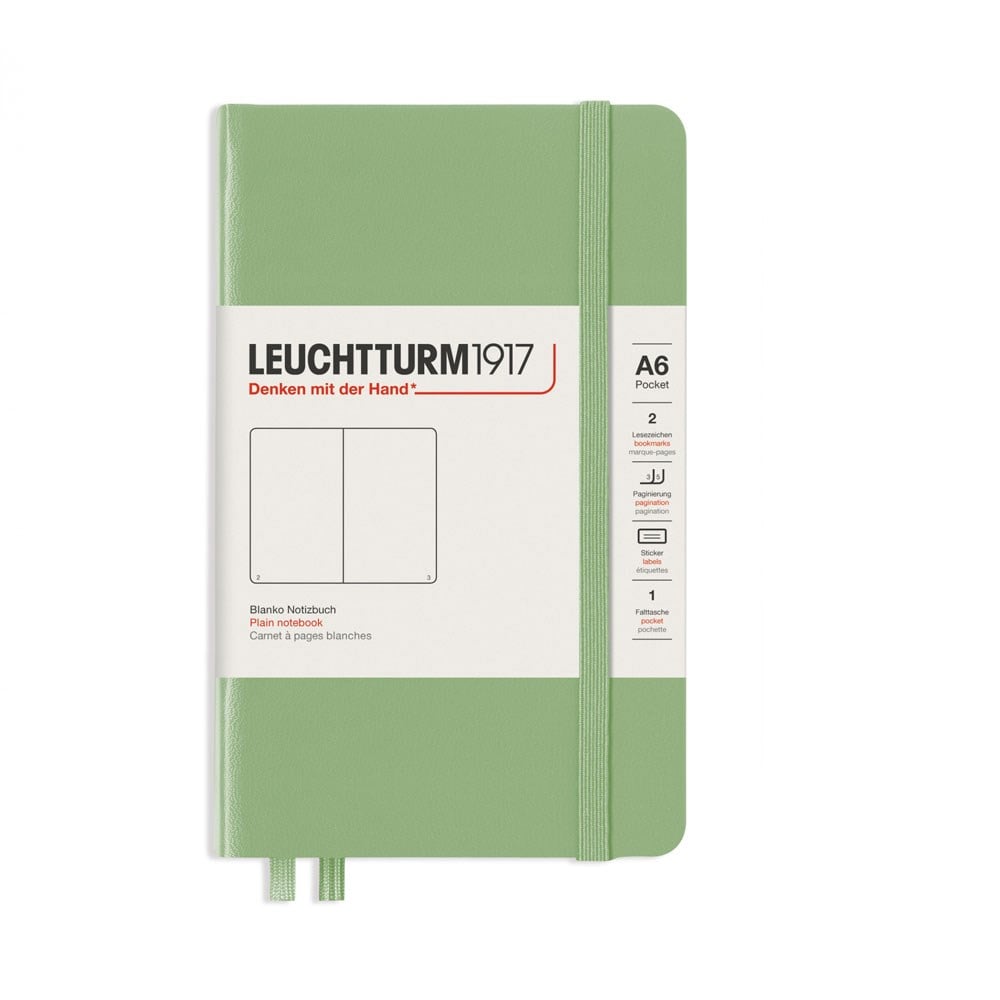 Leuchtturm1917 Not Defteri Cep Boy (A6), Sert Kapak, 187 Numaralandırılmış Sayfa, Düz, Sage 363943