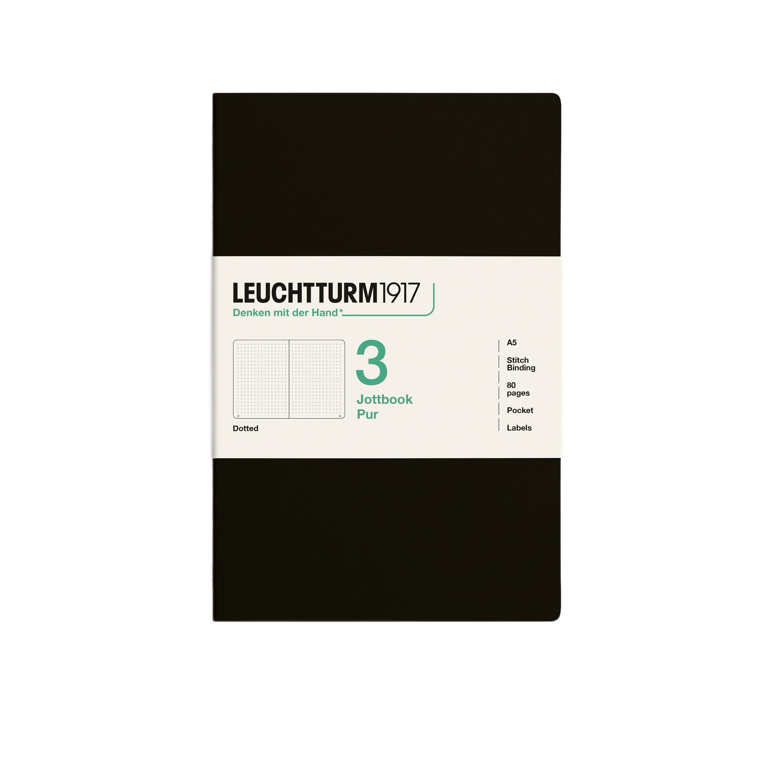 Leuchtturm1917 Jottbook Pur A5 80 Numaralandırılmış Sayfa Noktalı 3'lü Paket Defter Black 400702