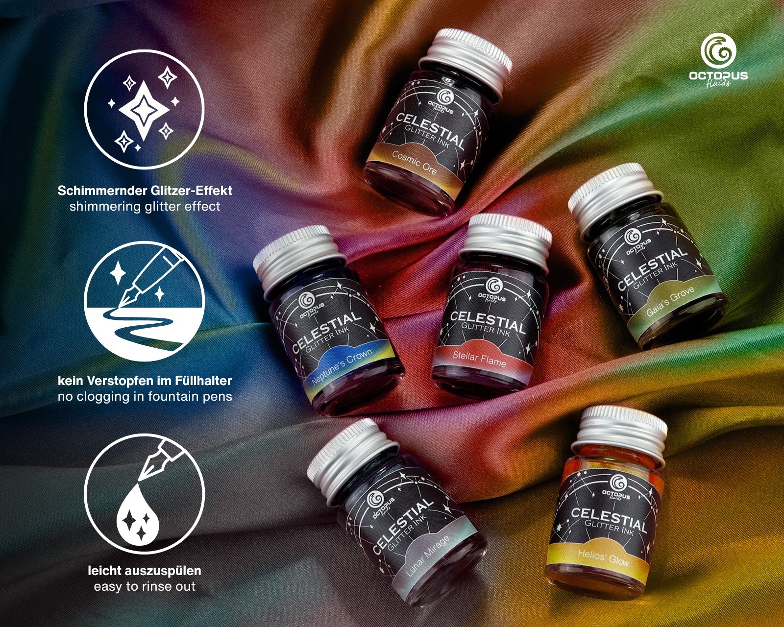 Octopus Fluids Celestial Glitter Mürekkep Seti 10 ml  