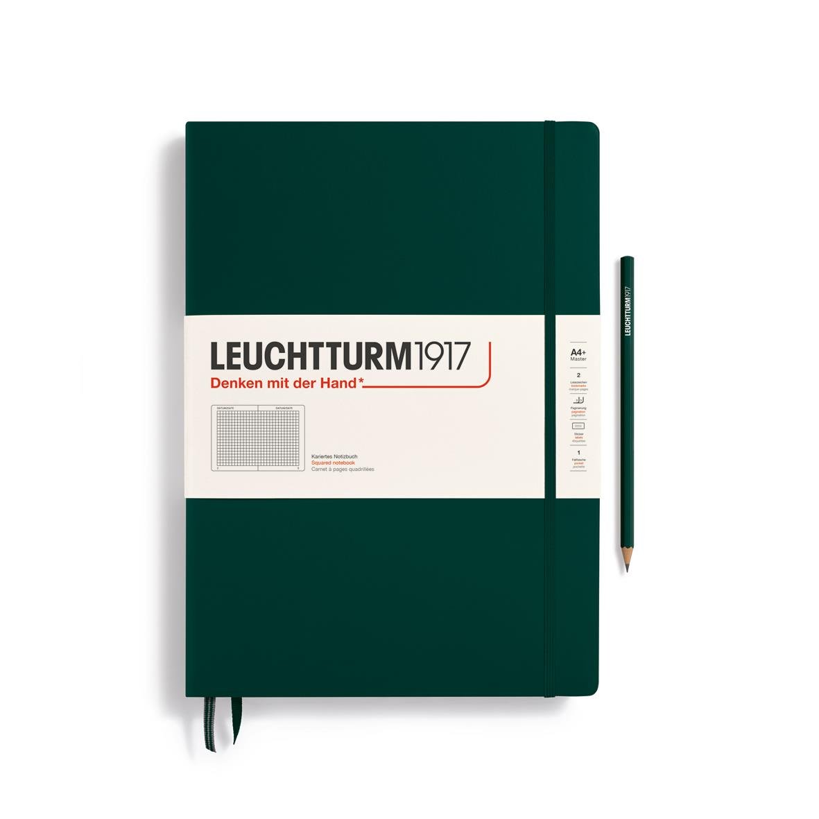 Leuchtturm1917 Master Classic (A4+), Sert Kapak, 235 numaralandırılmış Kareli Sayfa, Forest Green, 370266 