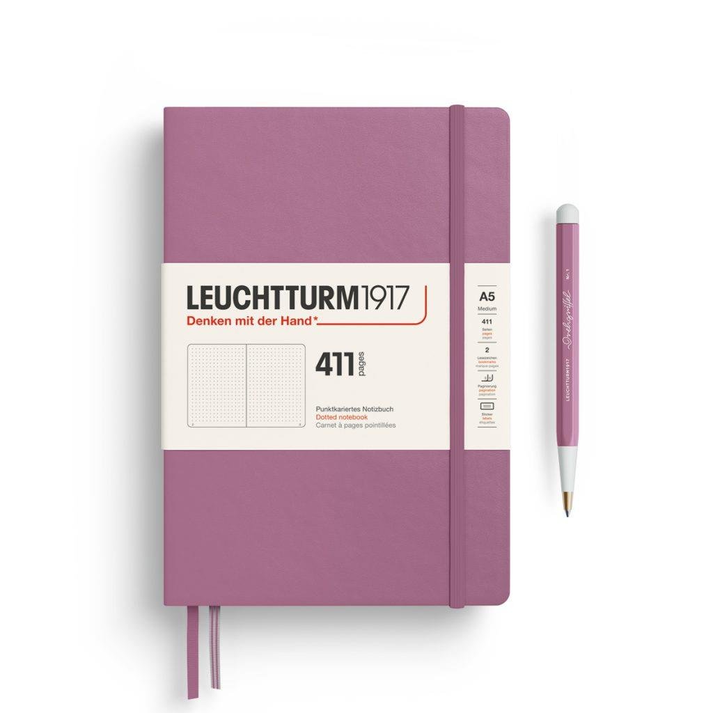 Leuchtturm1917 Not Defteri Orta Boy (A5), Sert Kapak, 411 Numaralandırılmış Sayfa, Noktalı,Dusty Rose 372922