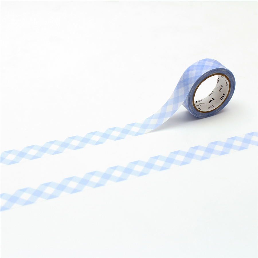 Kamo-i Masking Washi Tape 15mm×7m Wide Gingham Check Pastel Ultramarine