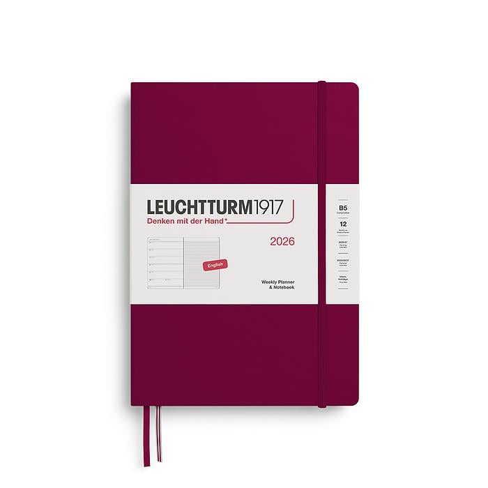 Leuchtturm1917 Tablet Boy (B5) 12 Aylık Ajanda ve Not Defteri (Çizgili) 2026 Sert Kapak, İngilizce, Liman Kırmızısı 372644