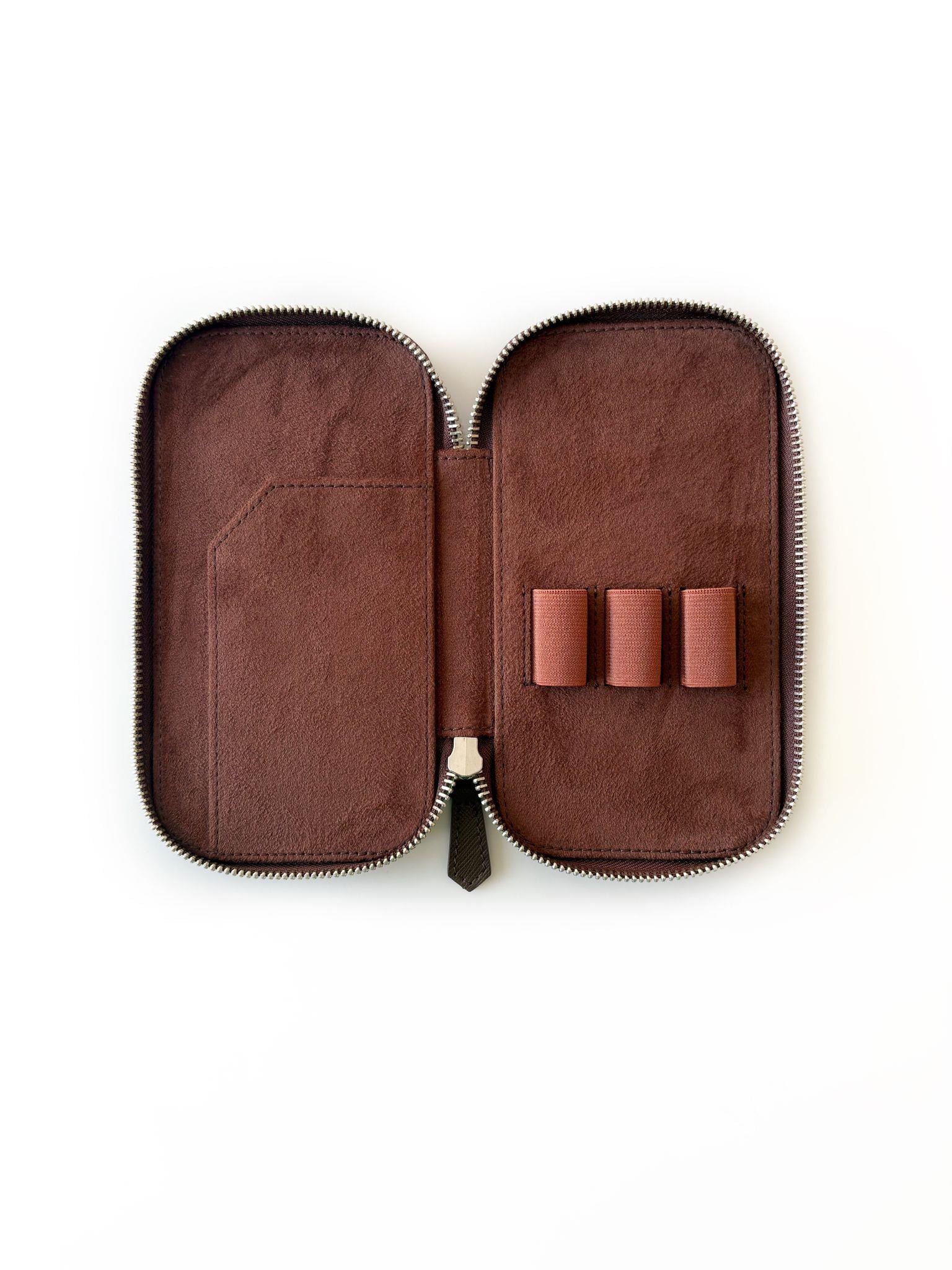 Eng Leather Saffiano Deri Koleksiyonu 3'lü Kalem Çantası Rosewood