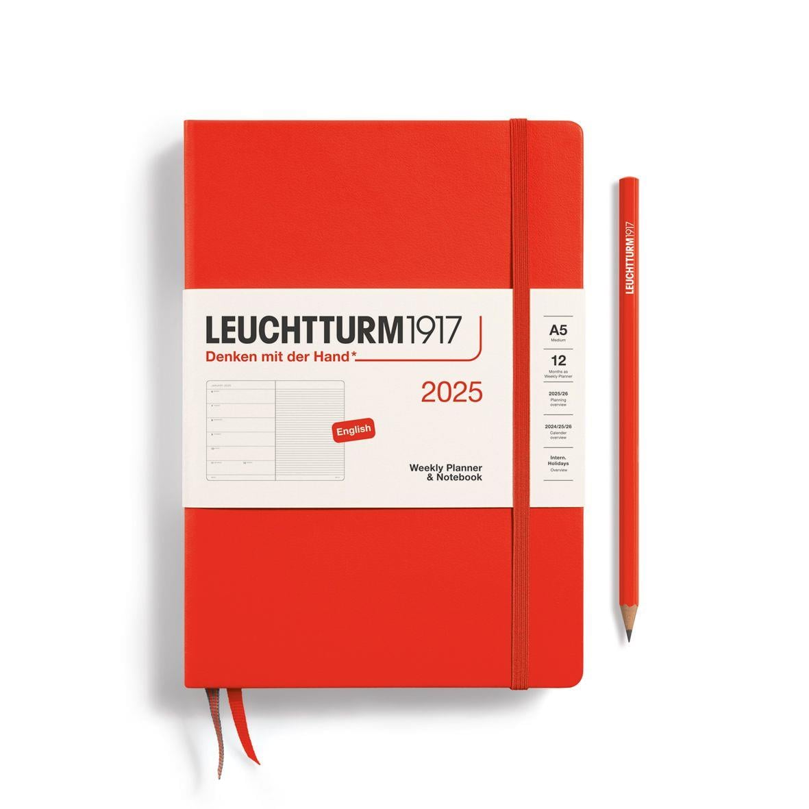 Leuchtturm1917 2025 Haftalık Planlayıcı ve Not Defteri, Orta Boy (A5), 144 Sayfa, İngilizce, Çizgili, Lobster 370736