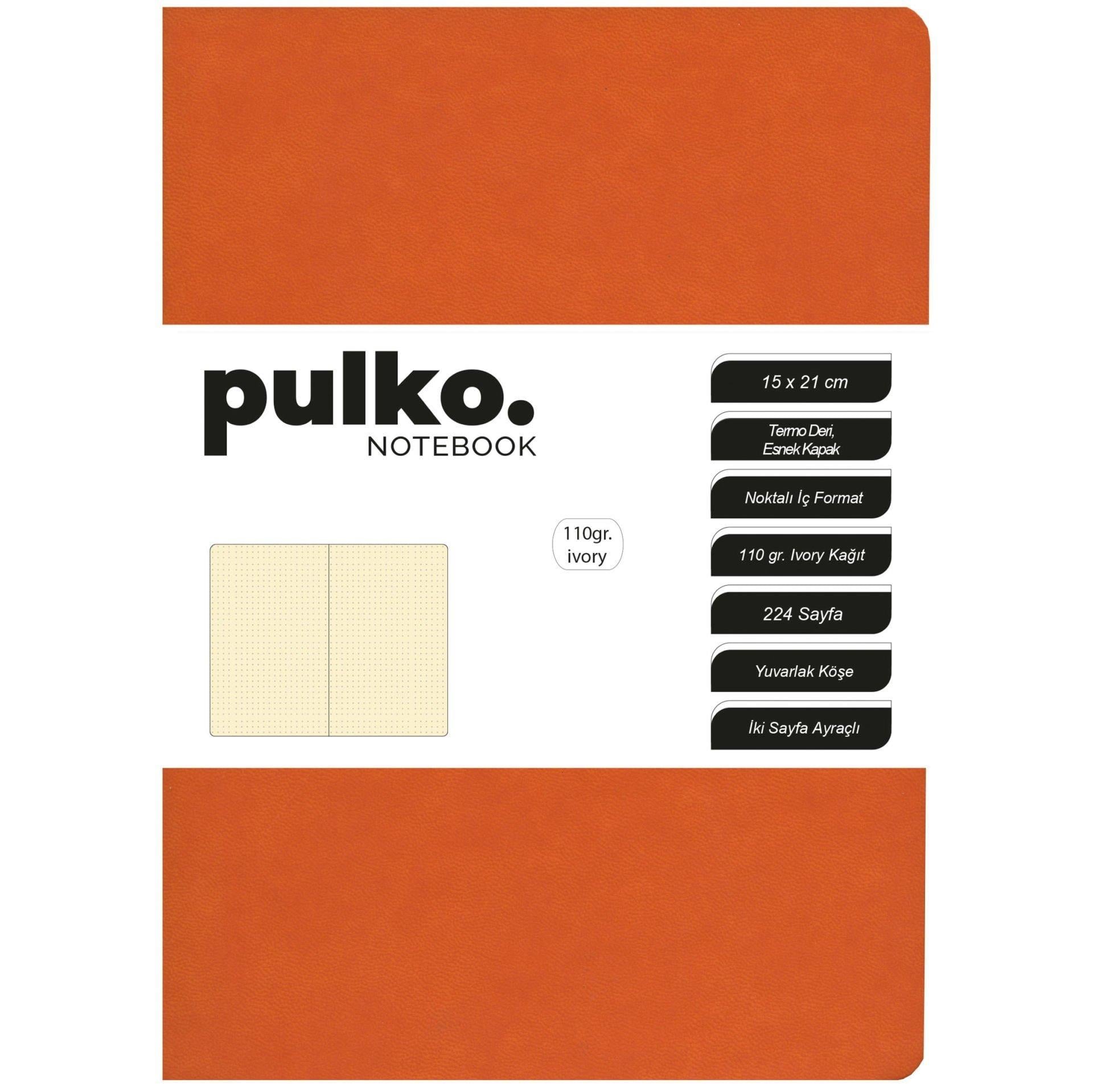 Pulko Defter 110gr Ivory Kağıt, A5, Termo Deri, 224 Sayfa, Noktalı, 044, Turuncu