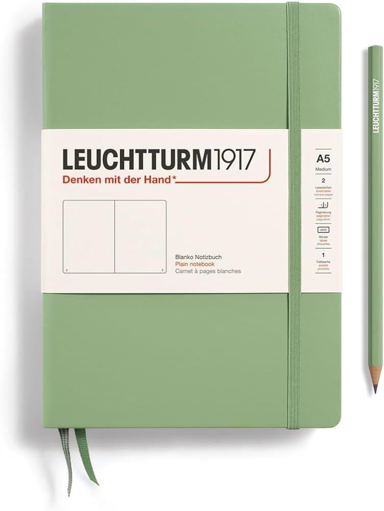 Leuchttrum 1917 Medium(A5) Sert Kapak, 251 Numaralandırılmış Çizgisiz Sayfa Defter Sage 361585