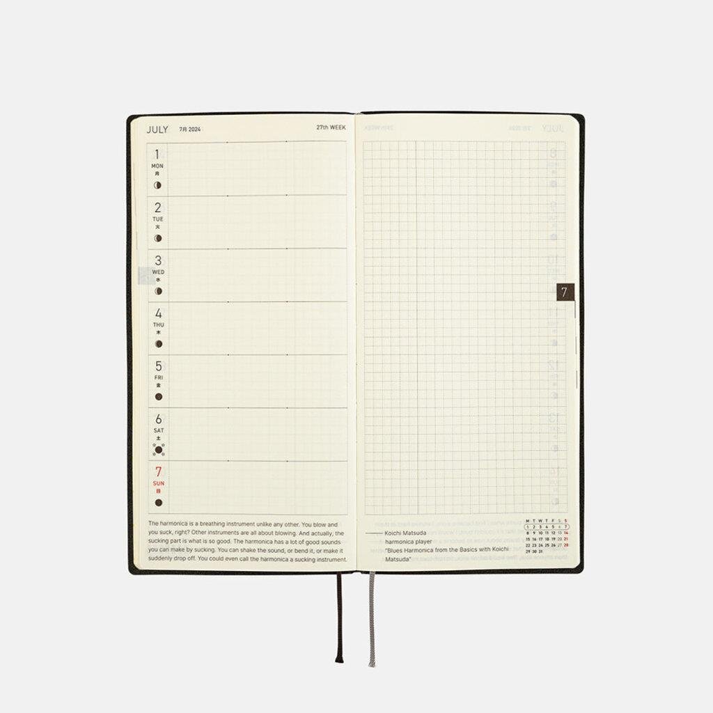 Hobonichi Techo Weeks English Version - White Line Black 2024 Jan. Start 