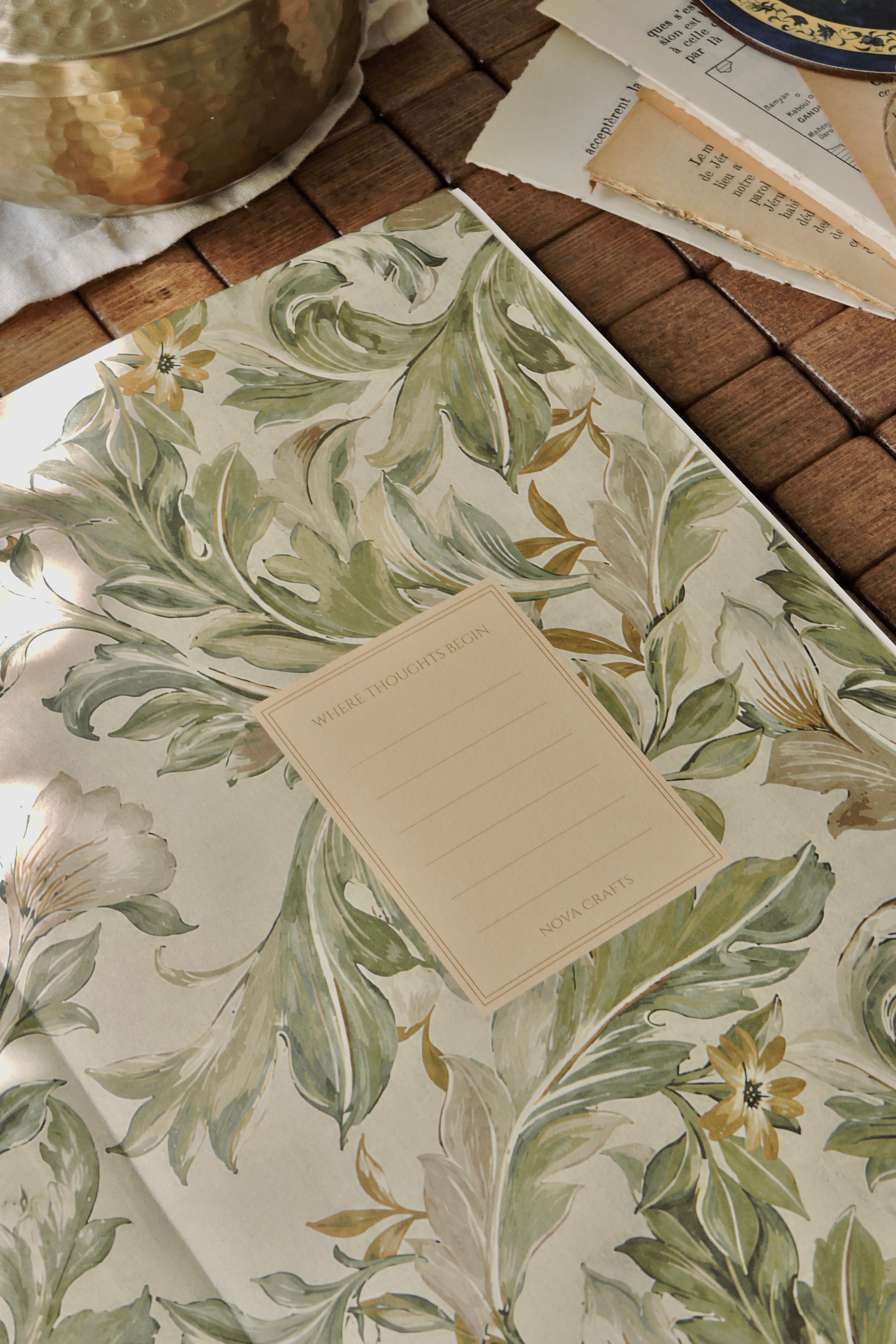 Nova Crafts Keten Journal Yaldız Kenar Çizgili Defter 17x24 cm. 110 gr. Ivory 200 sy. Aqua Green