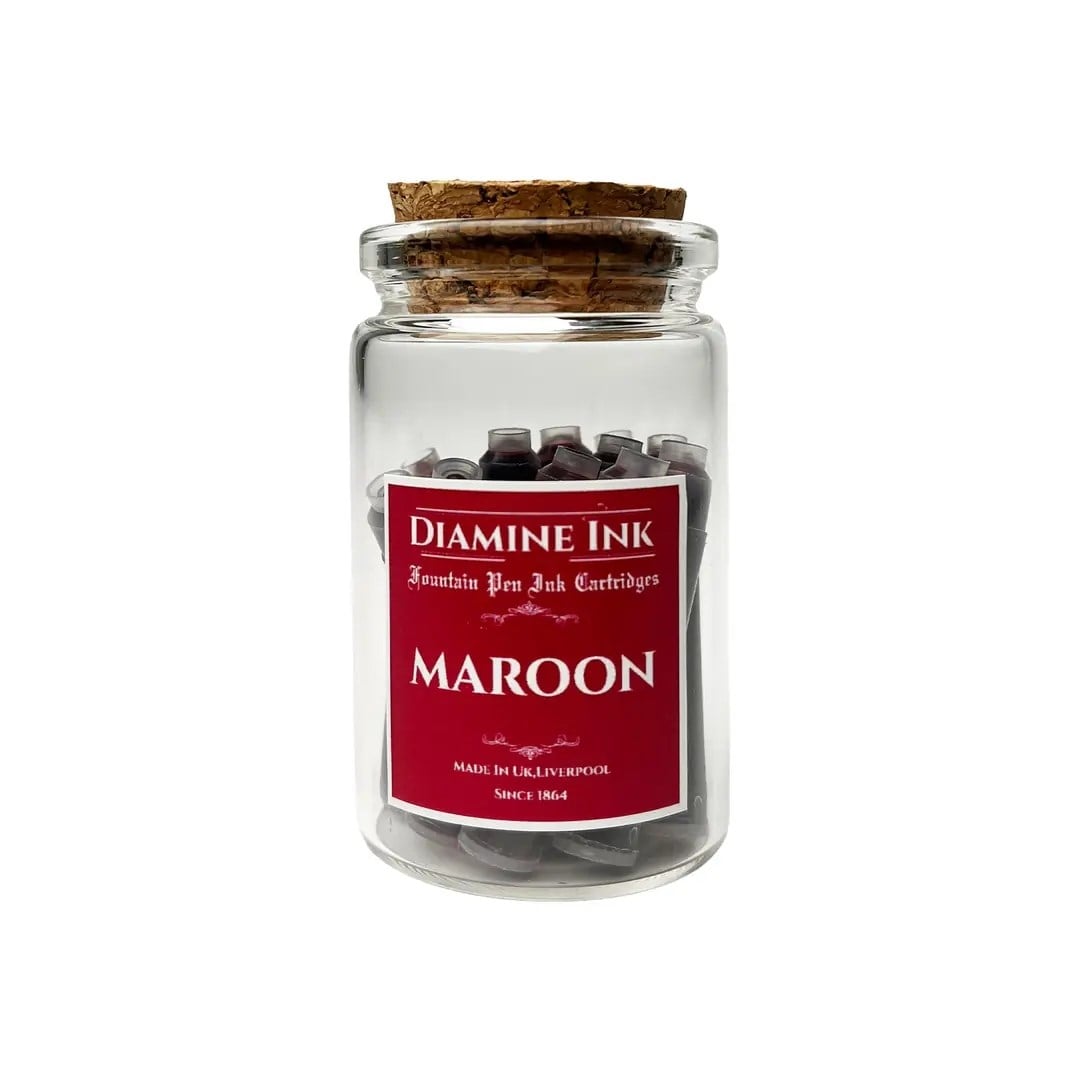 Diamine Mantar Kapak Cam Şişe 12'li Kartuş Seti Maroon