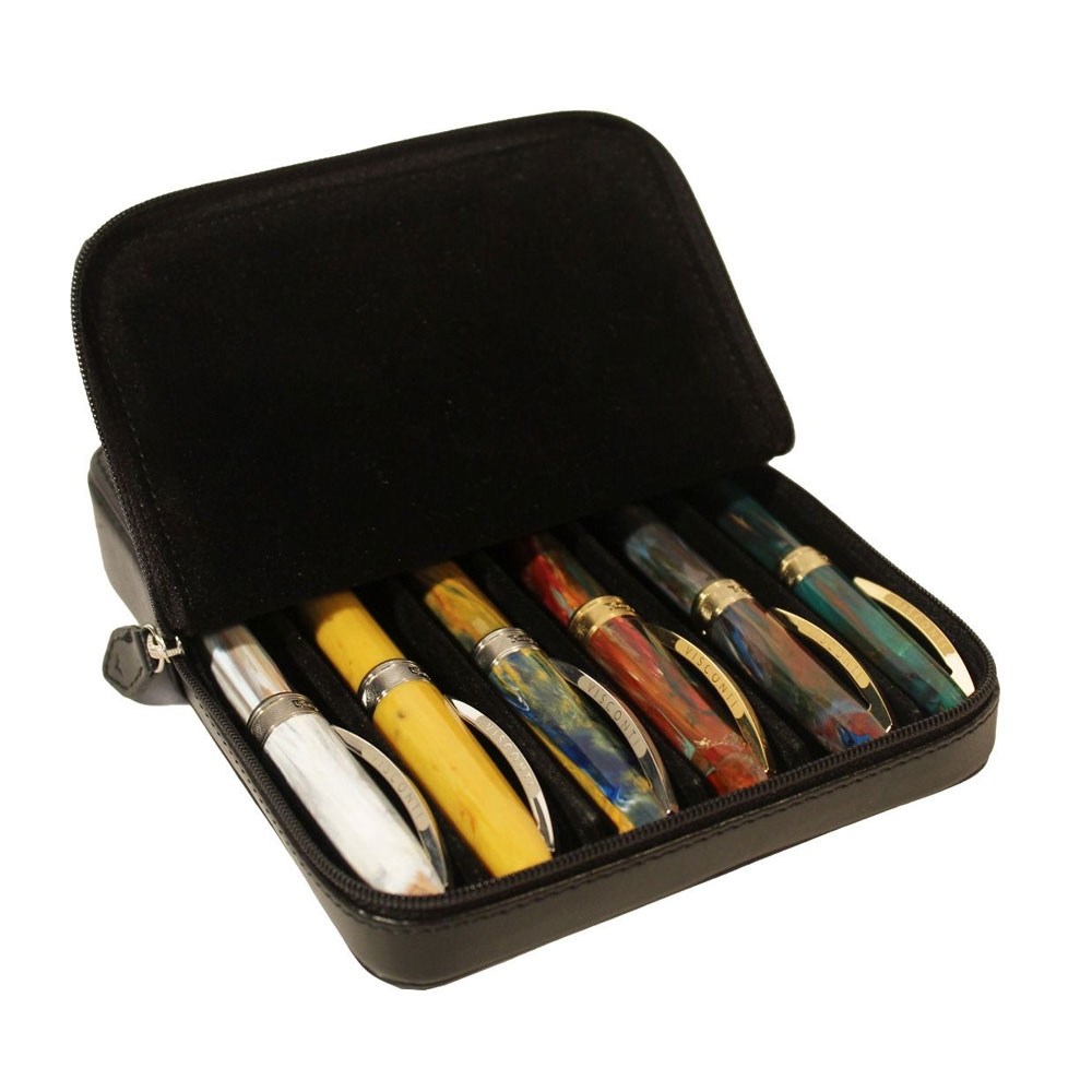 Visconti Black Leather Pen Holder 6 Places