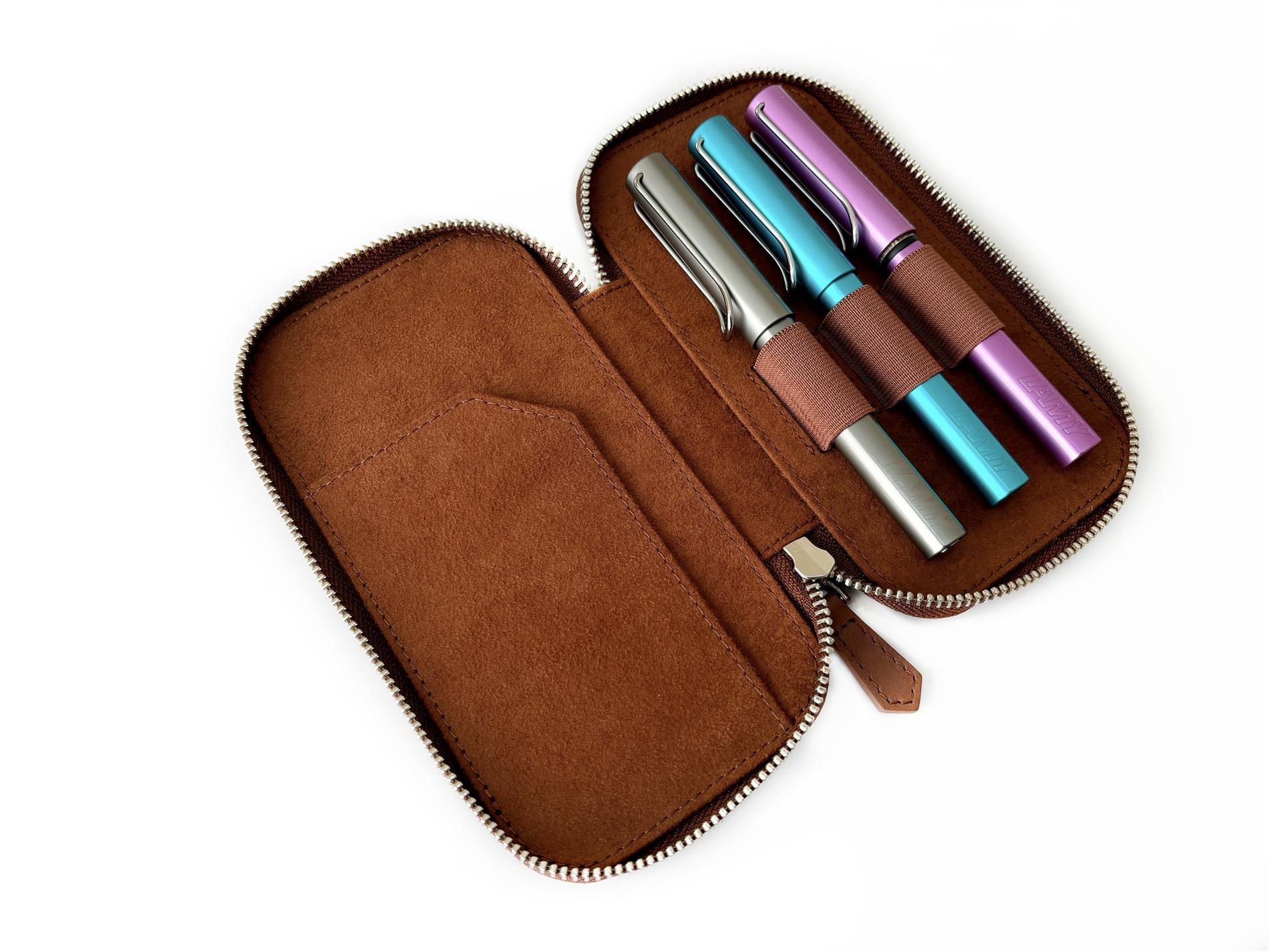 Eng Leather Toffee Brown 3'lü Deri Kalem Kılıfı - Kahve