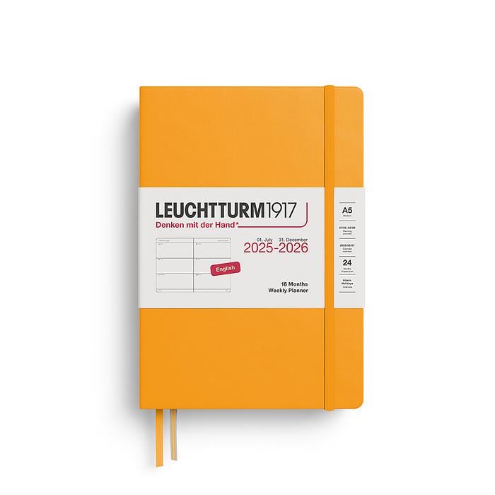 Leuchtturm1917 Orta Boy (A5) 18 Aylık Haftalık Ajanda 2026 Sert Kapak, İngilizce, Gündoğumu Sarı 372810