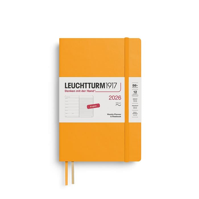 Leuchtturm1917 Çanta Boy (A6+) 12 Aylık Ajanda ve Not Defteri (Çizgili) 2026 Yumuşak Kapak, İngilizce, Gündoğumu Sarı 372687
