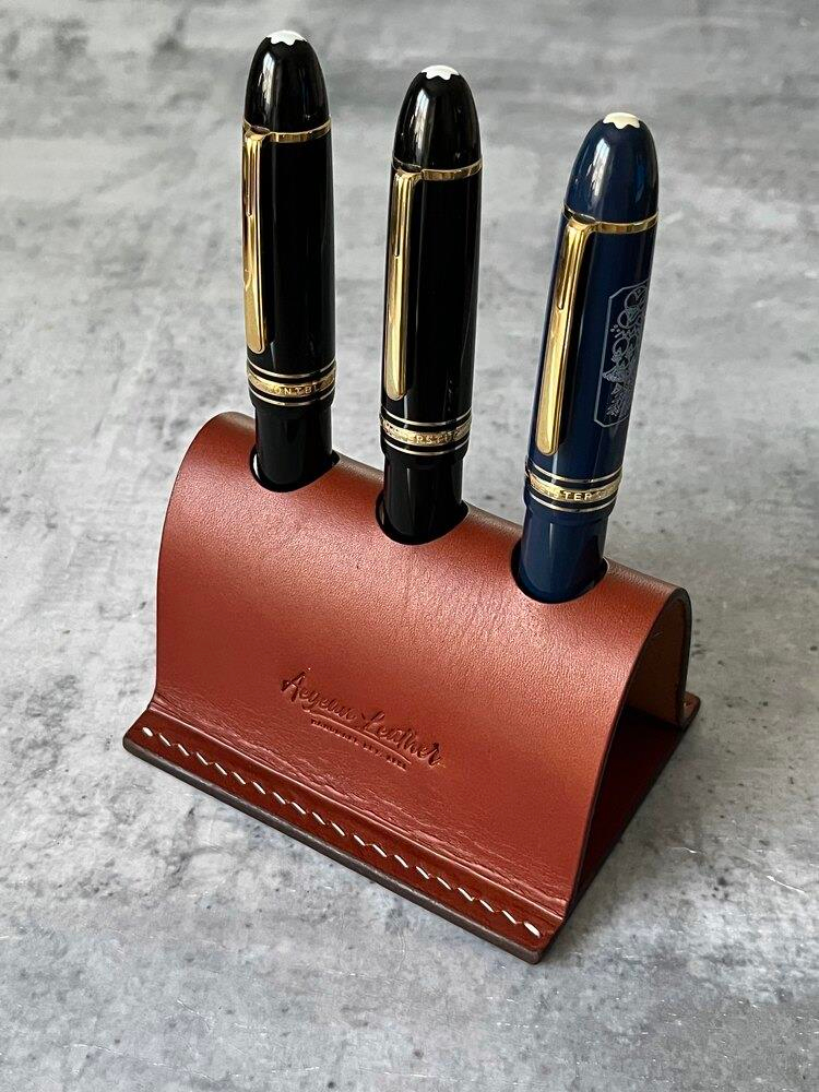 Aegan Leather Hakiki Deri 3'lü Kalem Tutucu Konyak