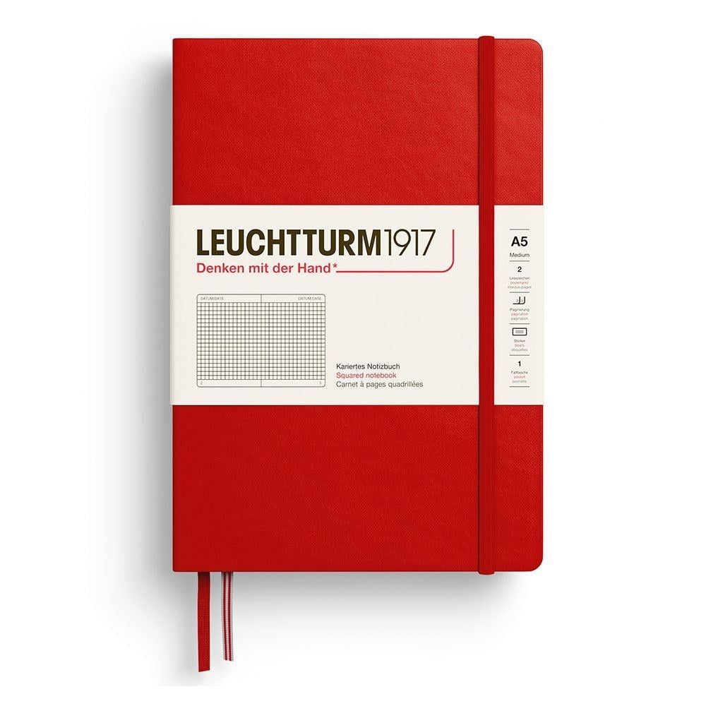 Leuchtturm1917 Not Defteri Orta Boy (A5), Sert Kapak, 251 Numaralandırılmış Sayfa, Kareli, Kiraz