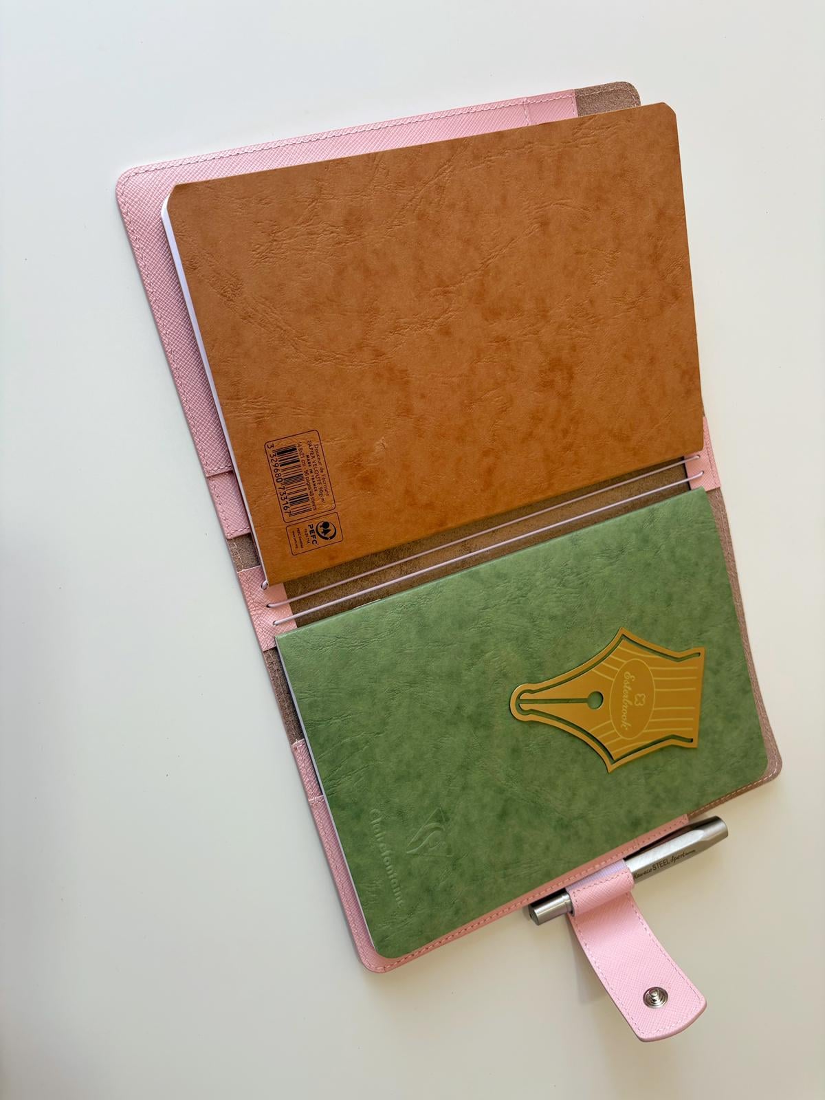 Eng Leather Saffiano Deri Koleksiyonu  A5  Defter & Kalem Çantası  Pearl Pink