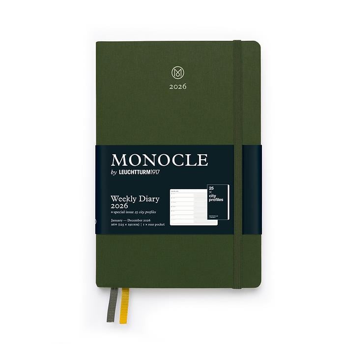 Leuchtturm1917 MONOCLE Çanta Boy (B6+) 12 Aylık Ajanda ve Not Defteri (Çizgili) 2026 Sert Kapak, İngilizce, Zeytin Yeşili 373020