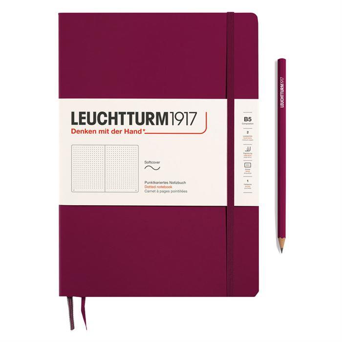 Leuchtturm1917 Composition Notebook, B5, Yumuşak Kapak, 123 Sayfa Not Defteri, Noktalı, Port Red 359673