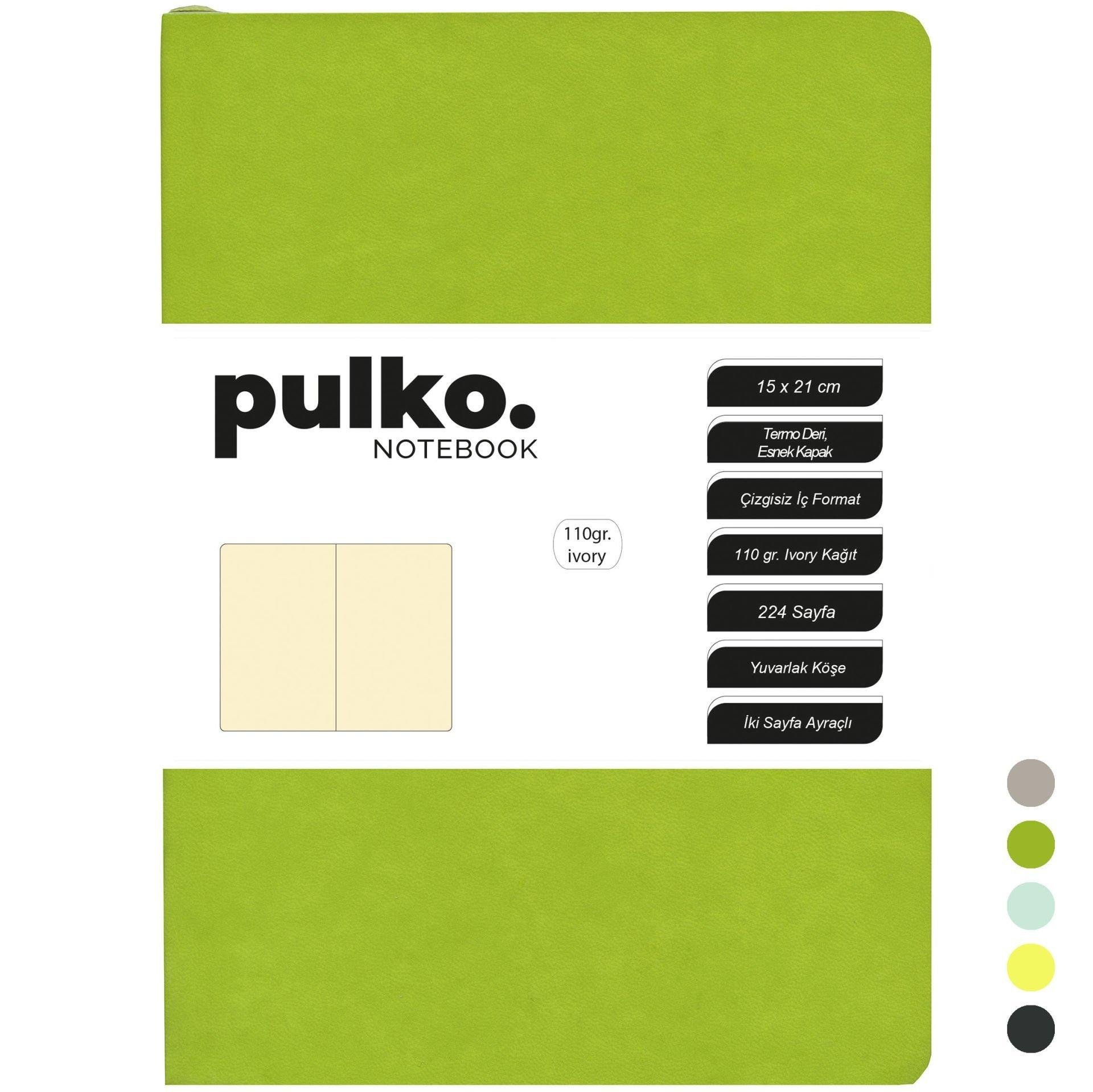 Pulko Defter 110gr Ivory Kağıt, A5, Termo Deri, 224 Sayfa, Düz, 047, Misket Yeşili