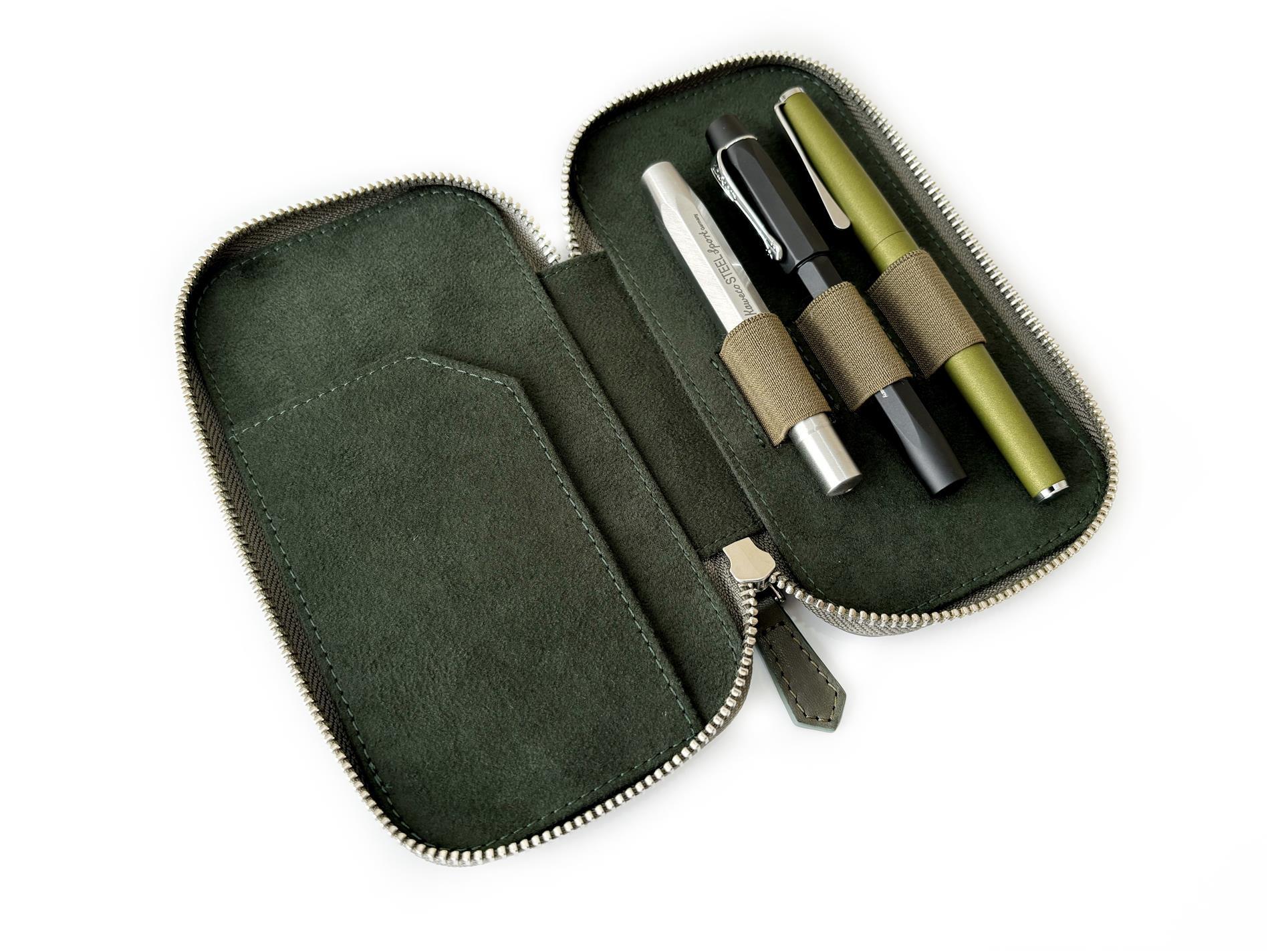 Eng Leather Natural Olive 3'lü Deri Kalem Kılıfı 
