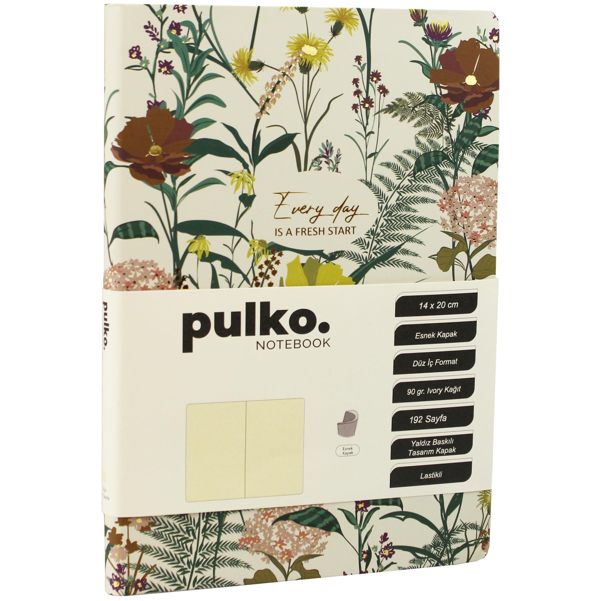 PULKO Notebook Every Day Is A Fresh Start Serisi, (14x20cm), 90gr. Ivory Kağıt, 192 Sayfa, Esnek Kapak, Düz, Forest Umber